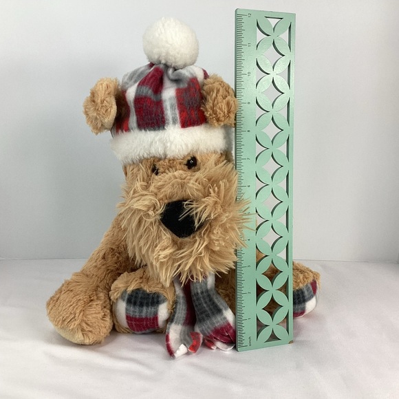 Gentle Treasures Plush Puppy Dog Stuffed Animal Red Gray Plaid Holiday Winter - Picture 11 of 12